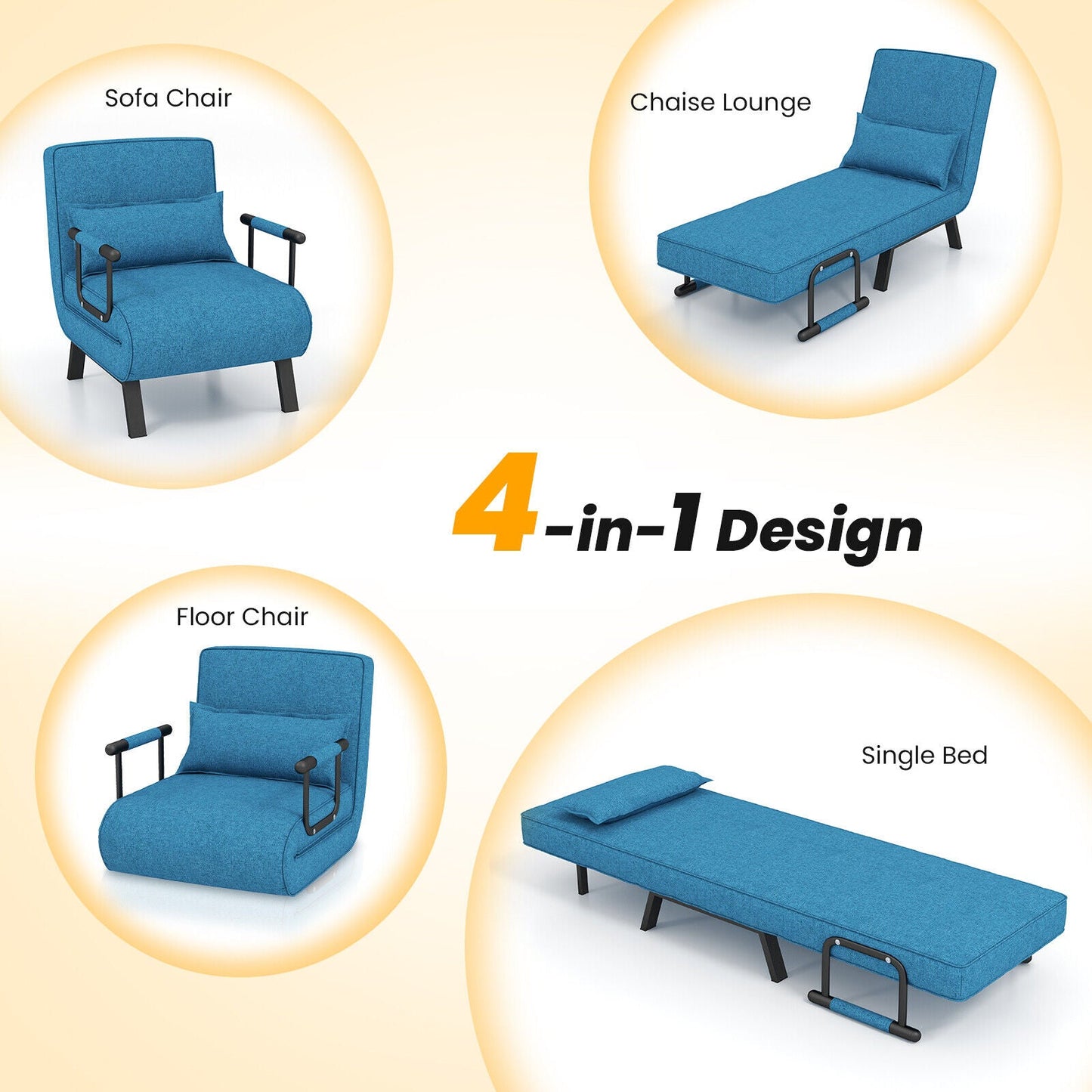 Sillón reclinable convertible 6 posiciones con almohada y sofá cama - Azul