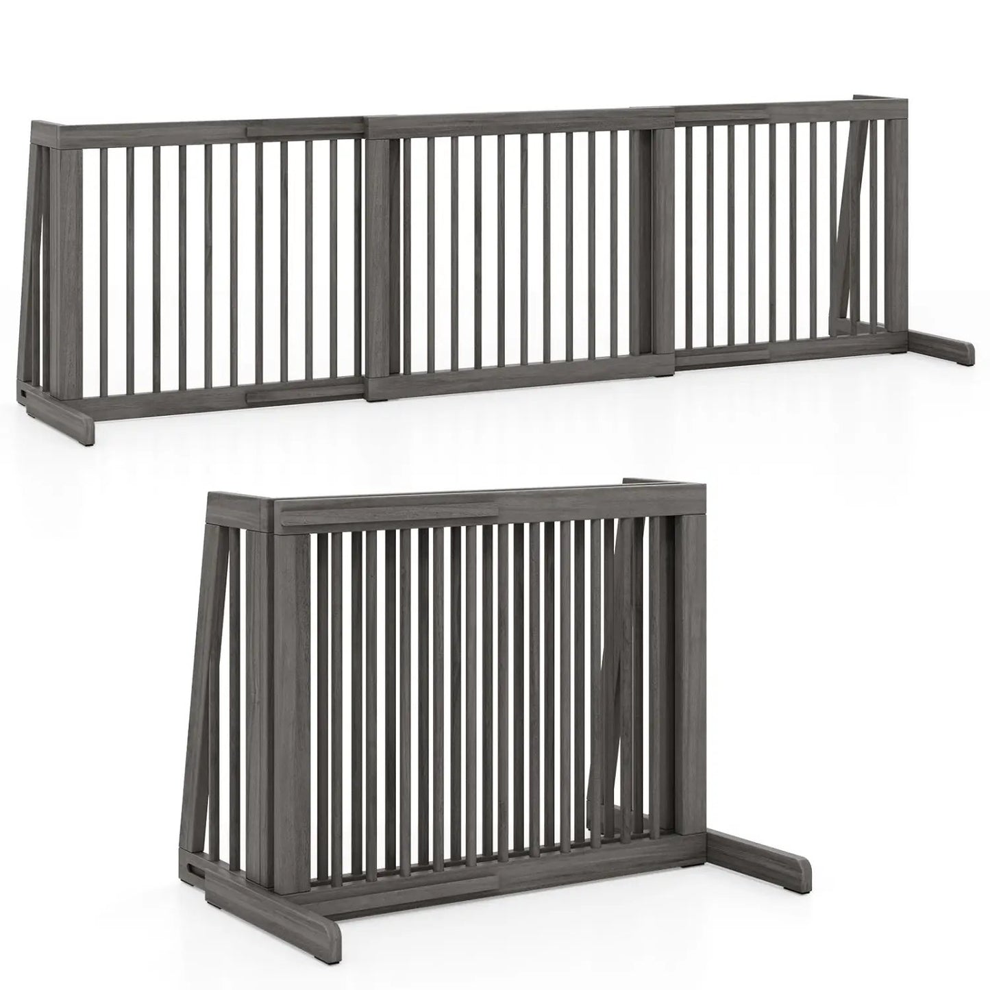 Adjustable 3-Panel Wood Pet Gate - Foldable Dog Fence