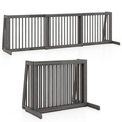 Adjustable 3-Panel Wood Pet Gate - Foldable Dog Fence