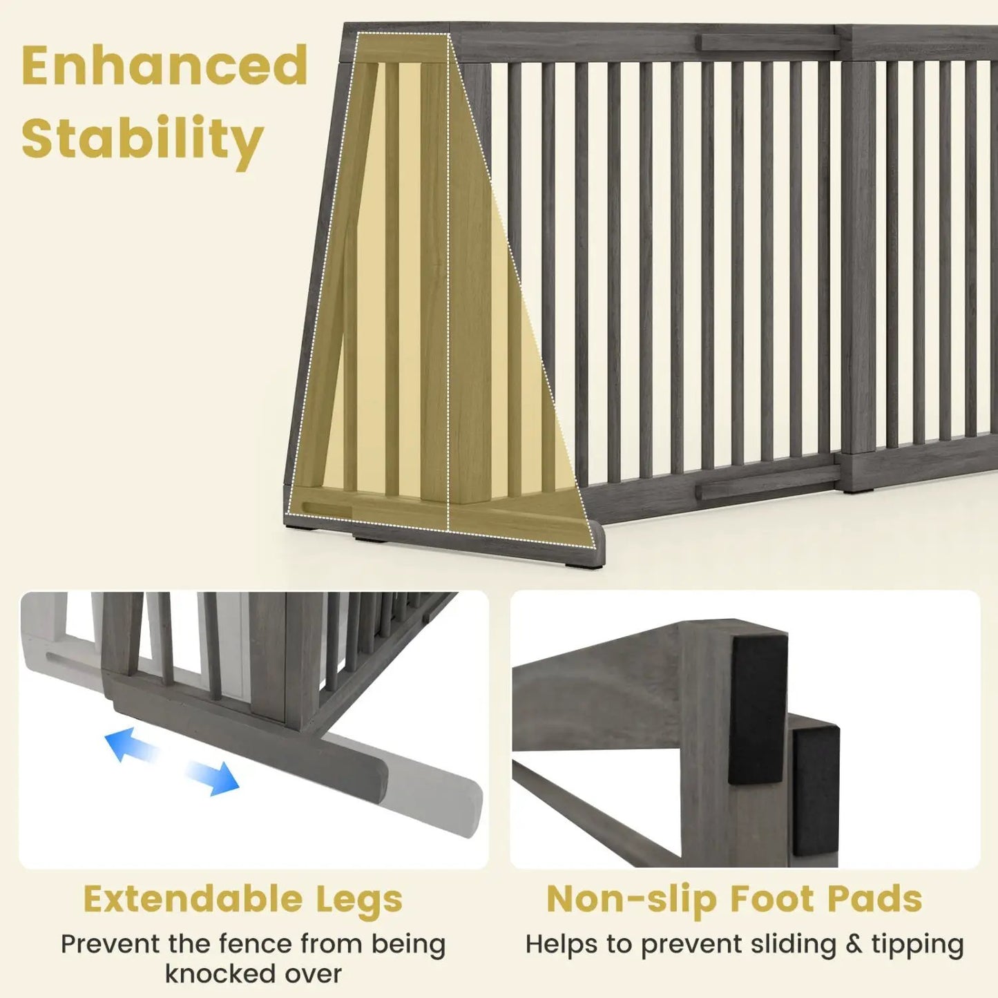 Adjustable 3-Panel Wood Pet Gate - Foldable Dog Fence