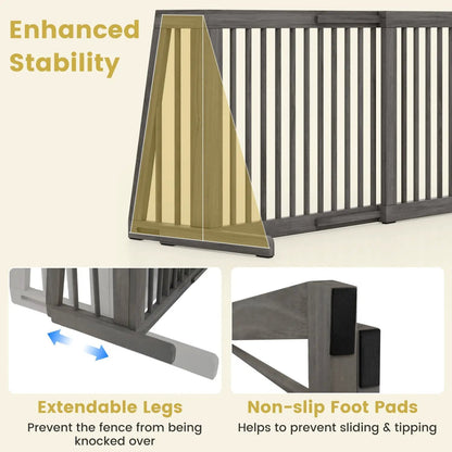 Adjustable 3-Panel Wood Pet Gate - Foldable Dog Fence