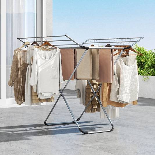 Folding Aluminum Clothes Drying Rack with 2 Side Wings - Tampa Home & Garden Store