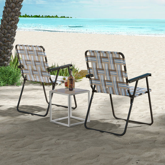 2 Pieces Folding Beach Chair Camping Lawn Webbing Chair-Cofee - Tampa Home & Garden Store