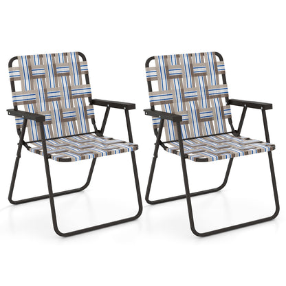 GemGear 2-piece folding beach chair set with beige-blue striped webbing and black frames on Tampa Home & Garden Store