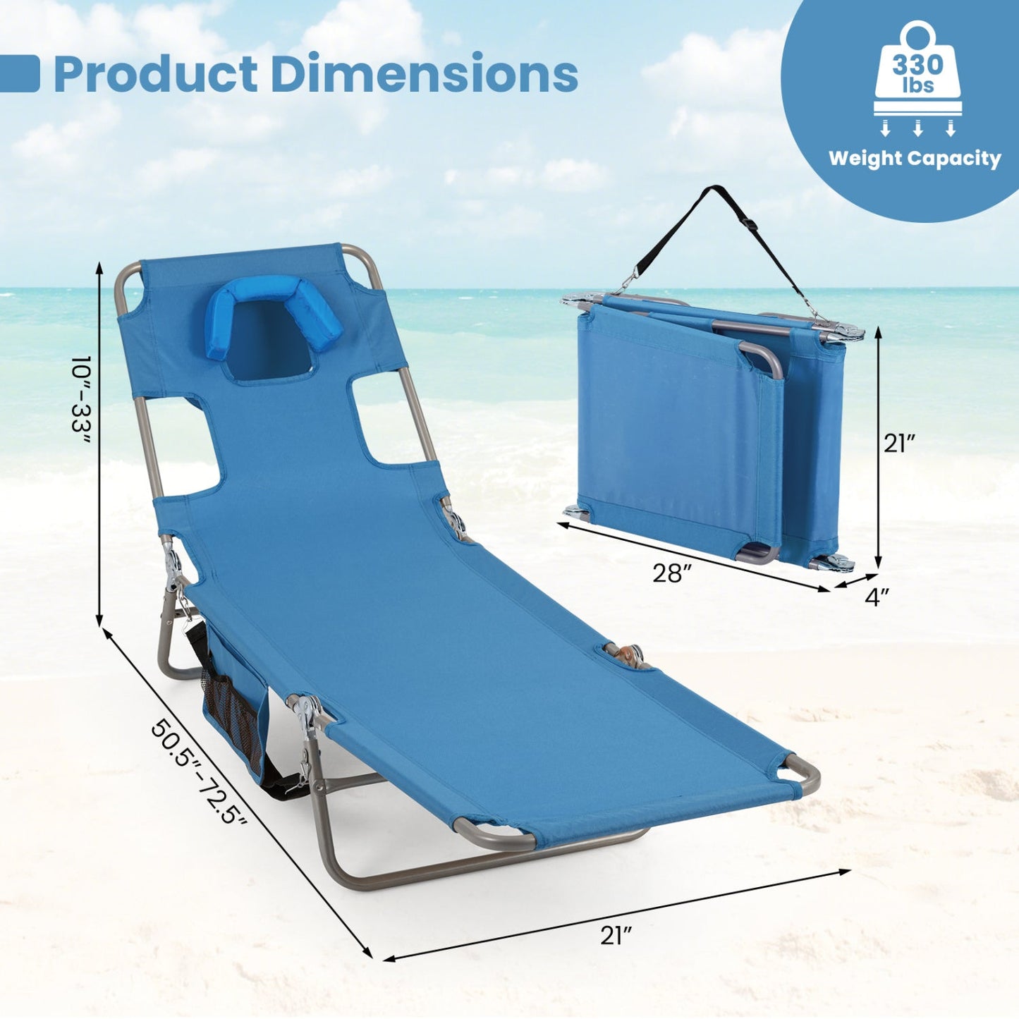 Folding Beach Lounge Chair with Adjustable Back