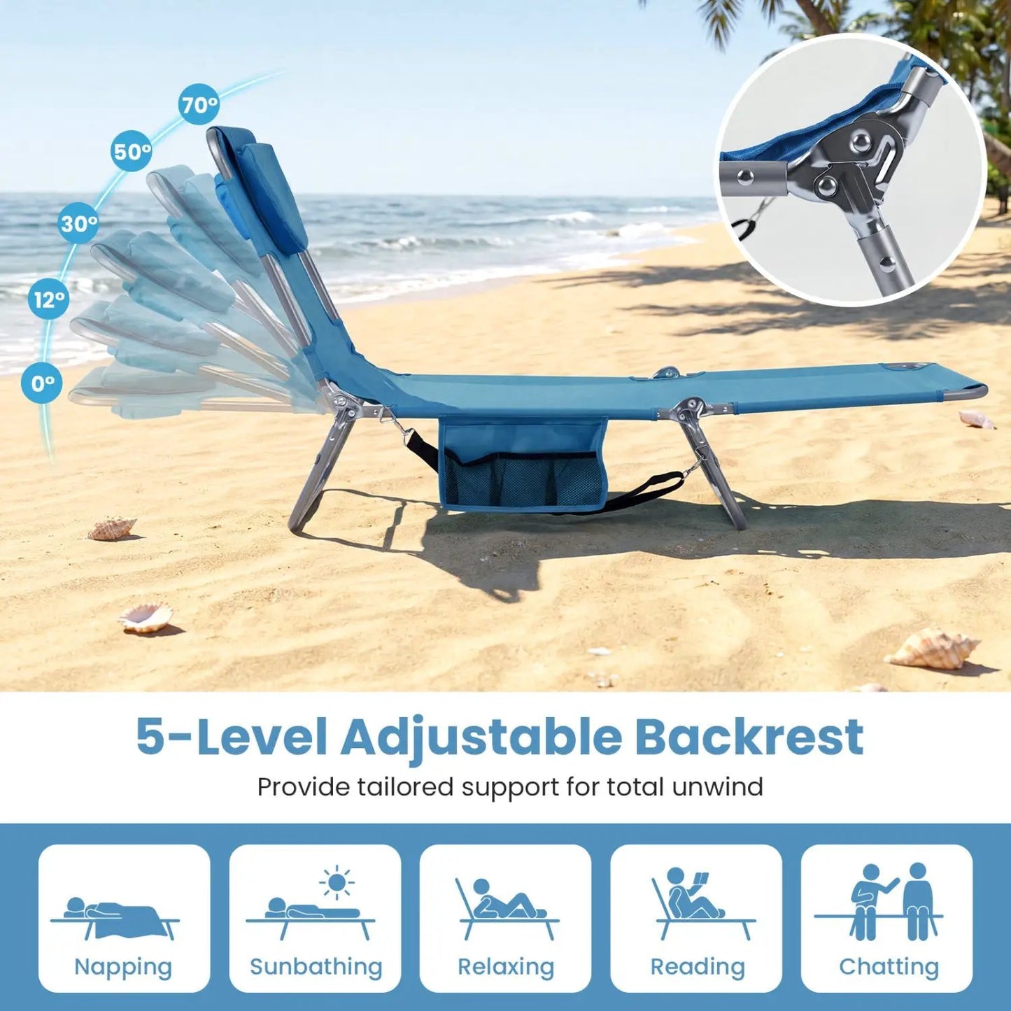 Folding Beach Lounge Chair with Adjustable Back