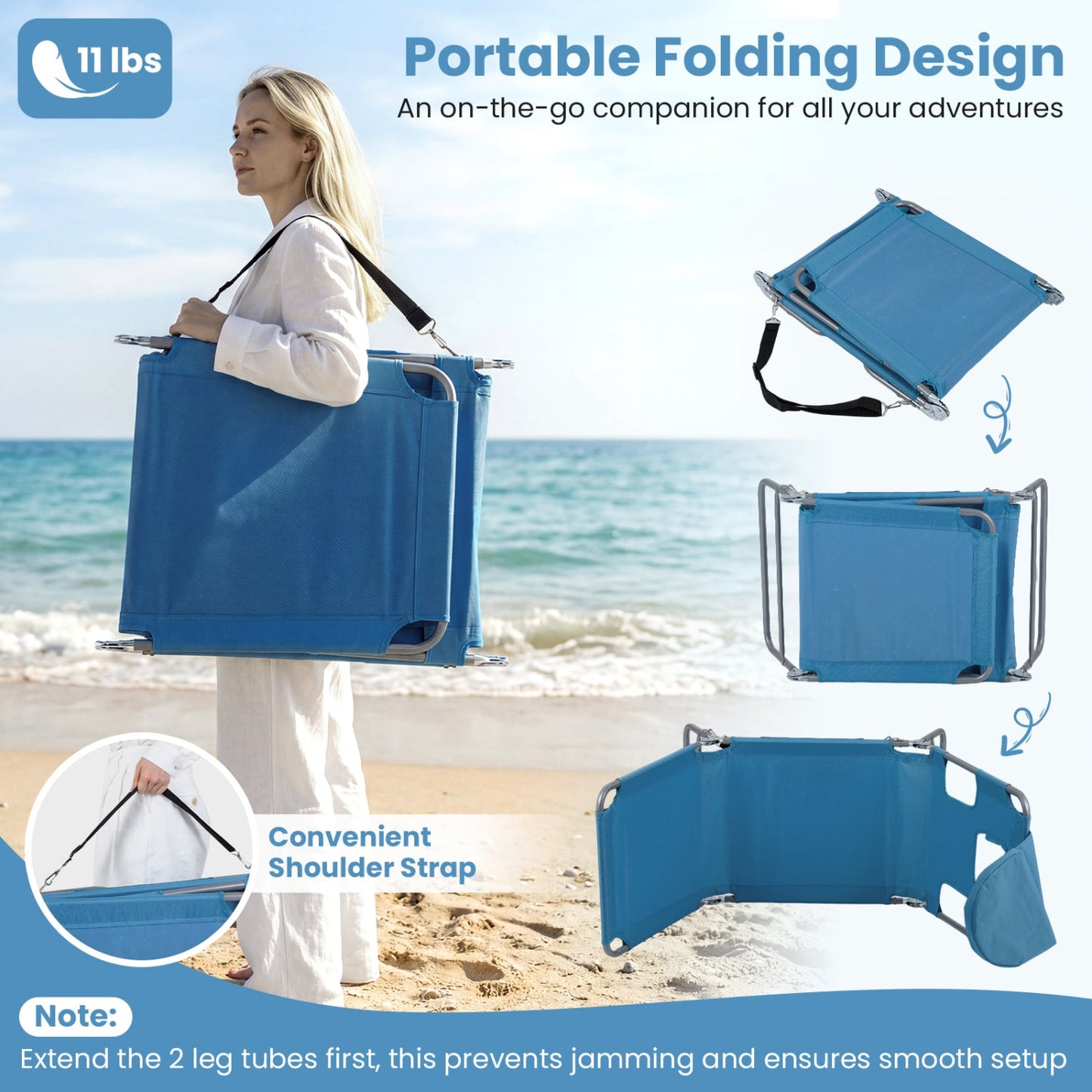 Folding Beach Lounge Chair with Adjustable Back