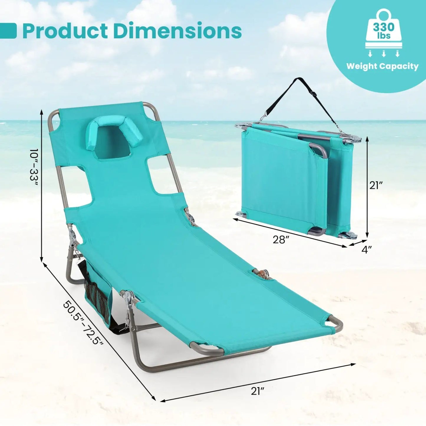 Folding Beach Lounge Chair with Adjustable Back