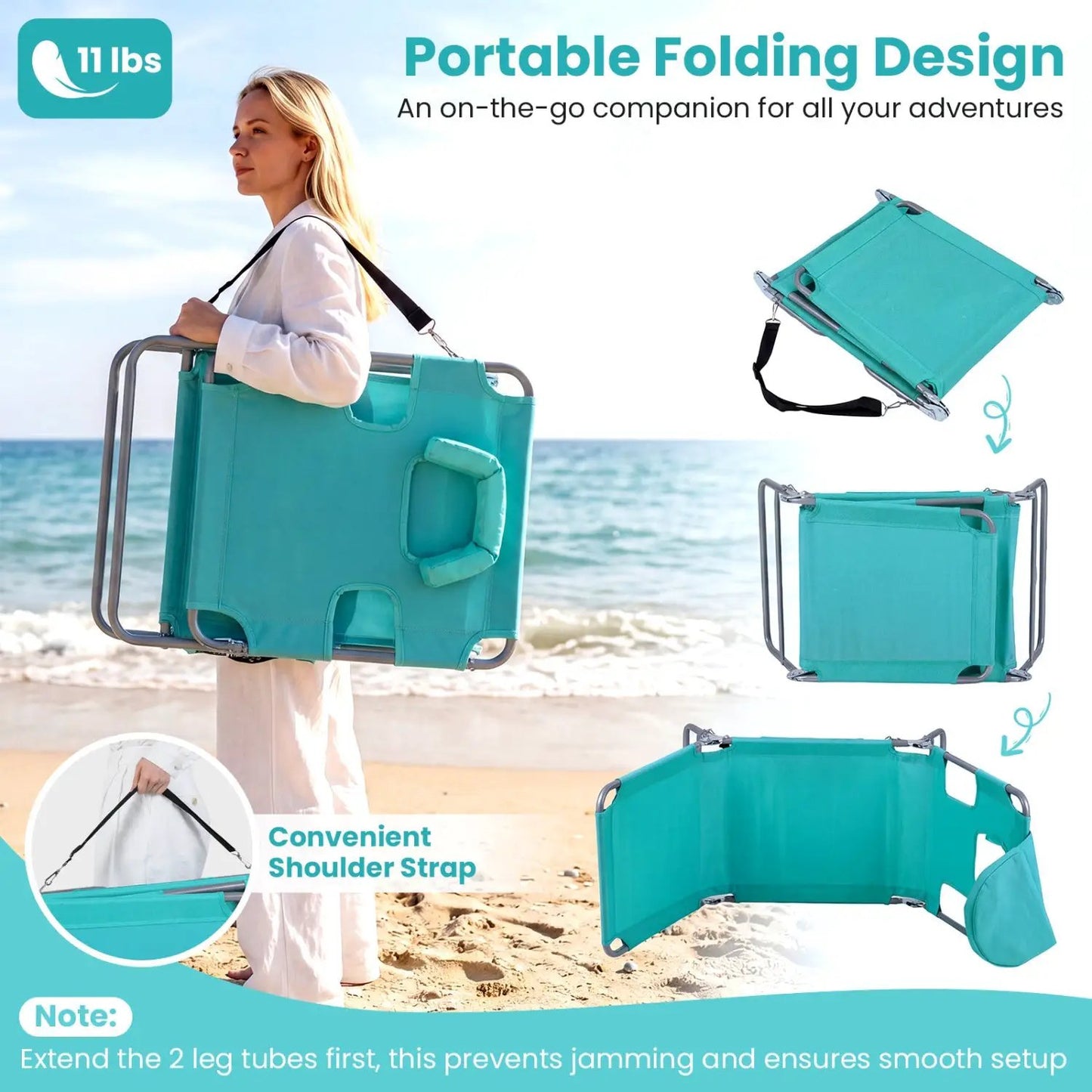 Folding Beach Lounge Chair with Adjustable Back