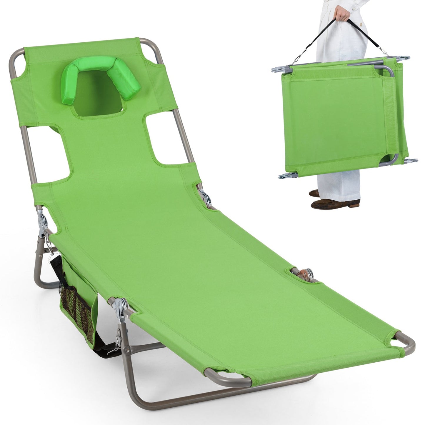 Folding Beach Lounge Chair with Adjustable Back