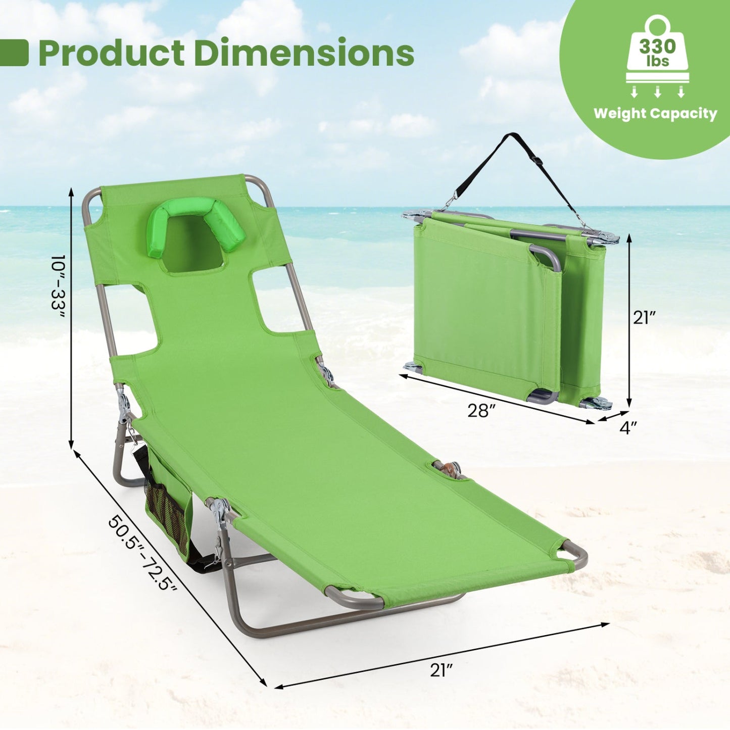 Folding Beach Lounge Chair with Adjustable Back
