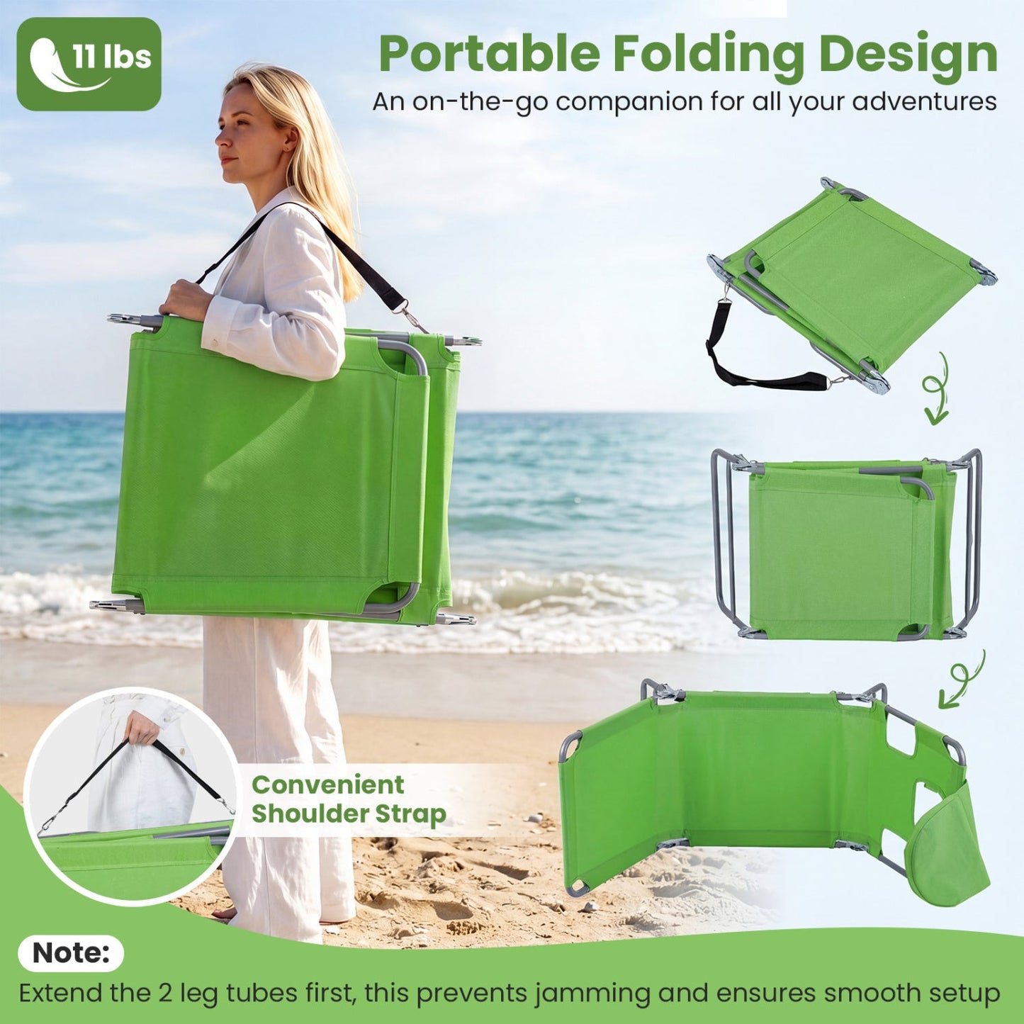 Folding Beach Lounge Chair with Adjustable Back