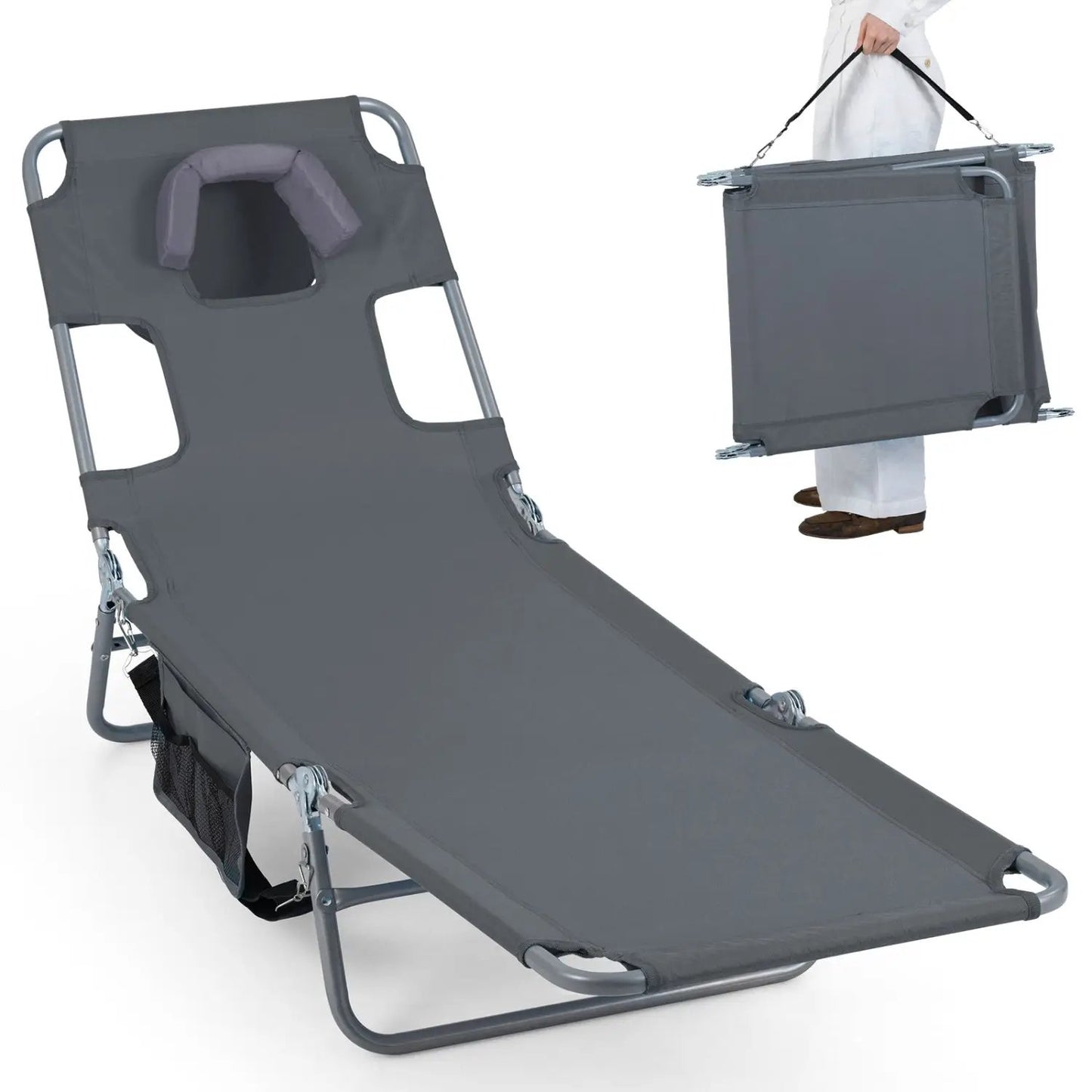 Folding Beach Lounge Chair with Adjustable Back