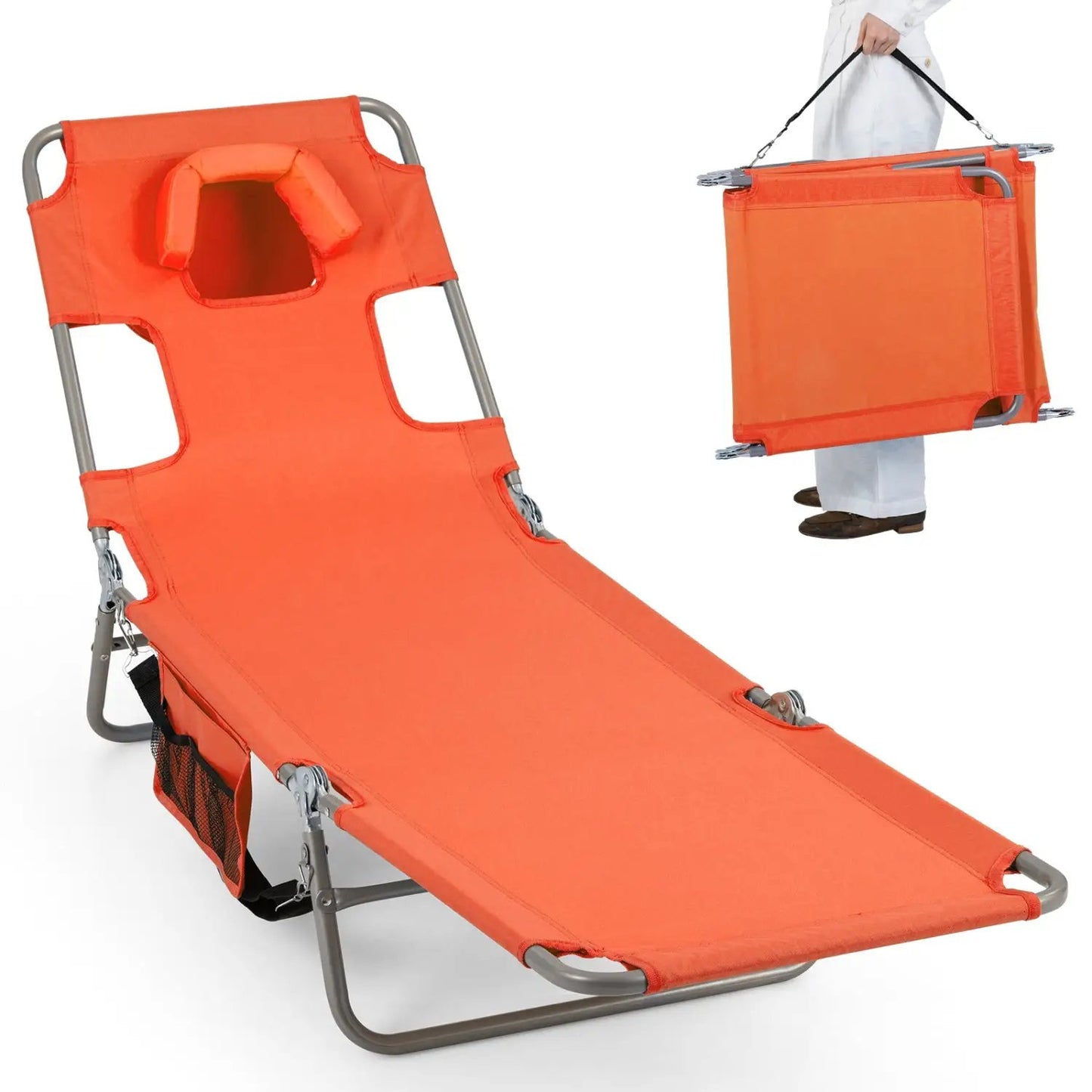 Folding Beach Lounge Chair with Adjustable Back