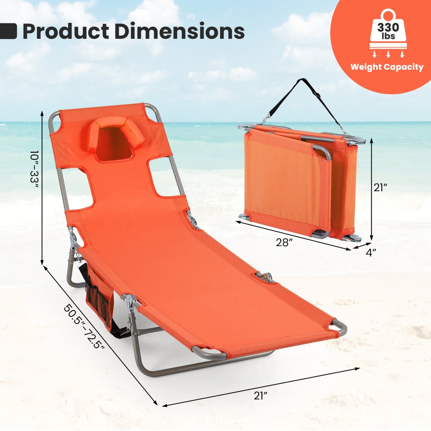 Folding Beach Lounge Chair with Adjustable Back
