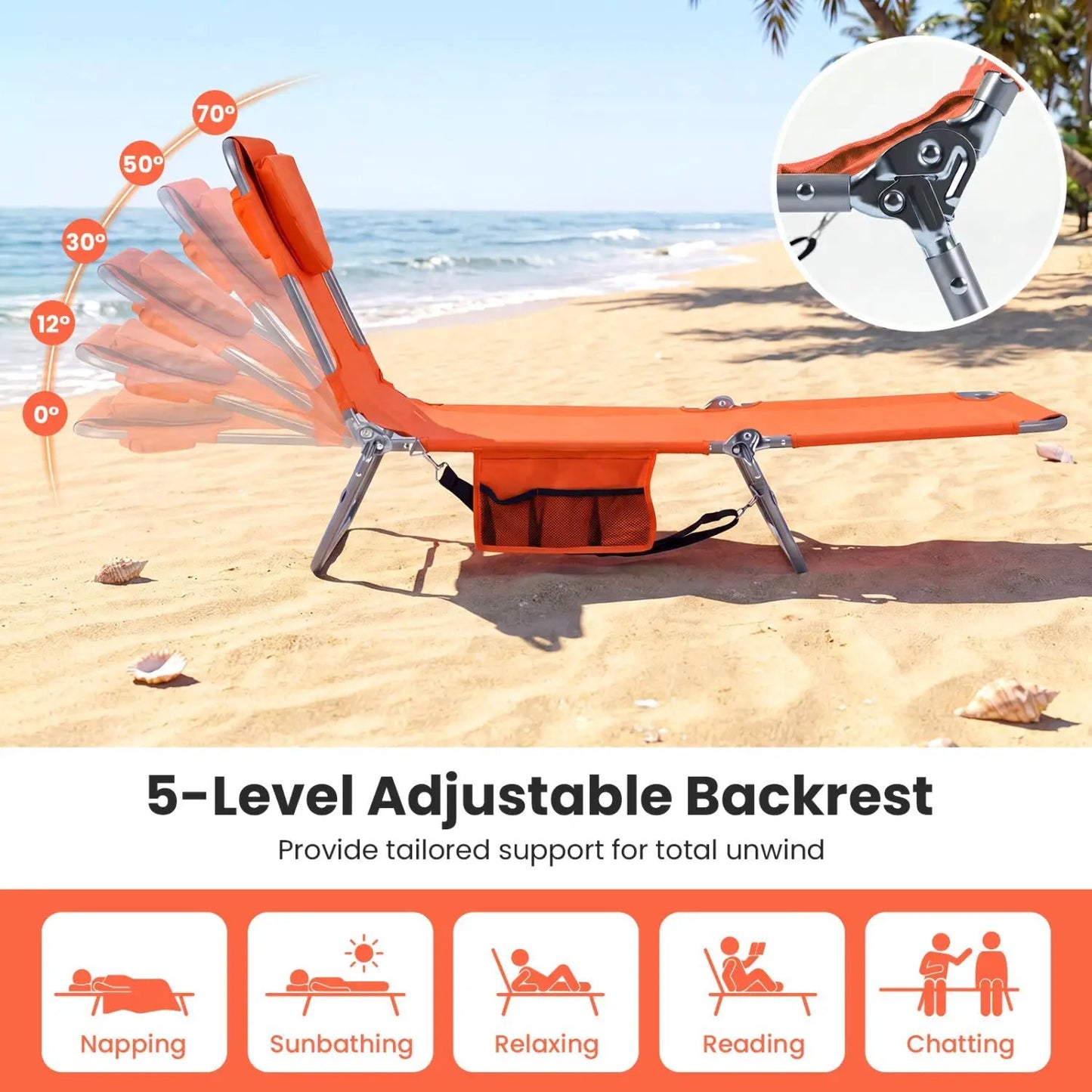 Folding Beach Lounge Chair with Adjustable Back