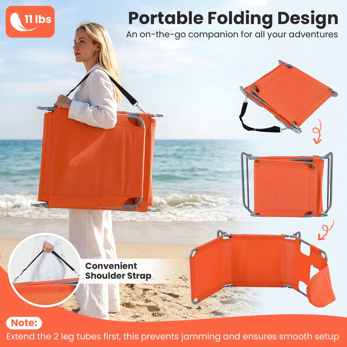 Folding Beach Lounge Chair with Adjustable Back