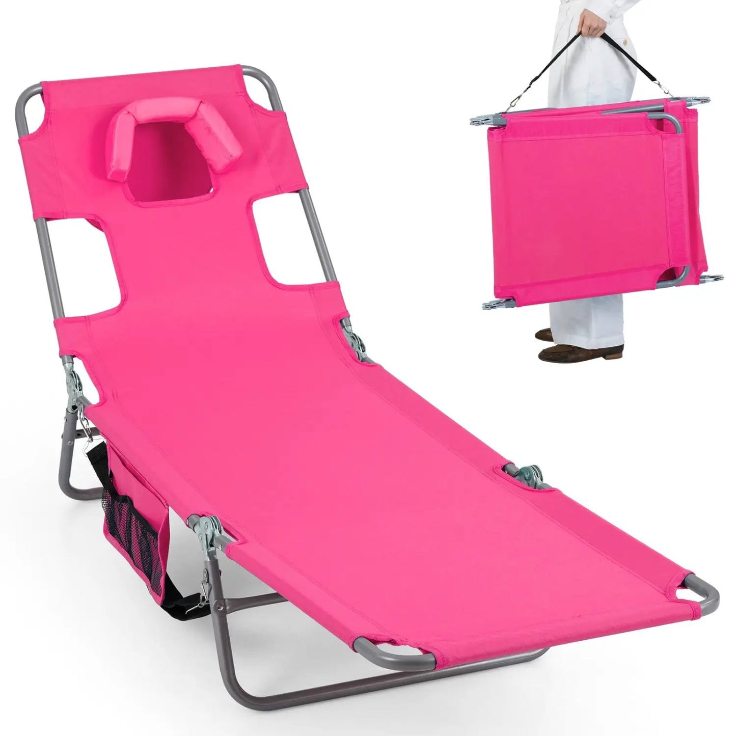 Folding Beach Lounge Chair with Adjustable Back