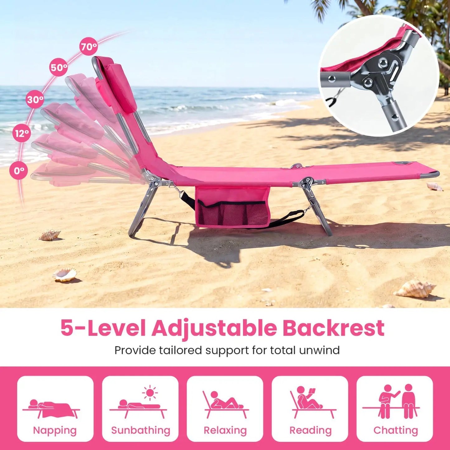 Folding Beach Lounge Chair with Adjustable Back