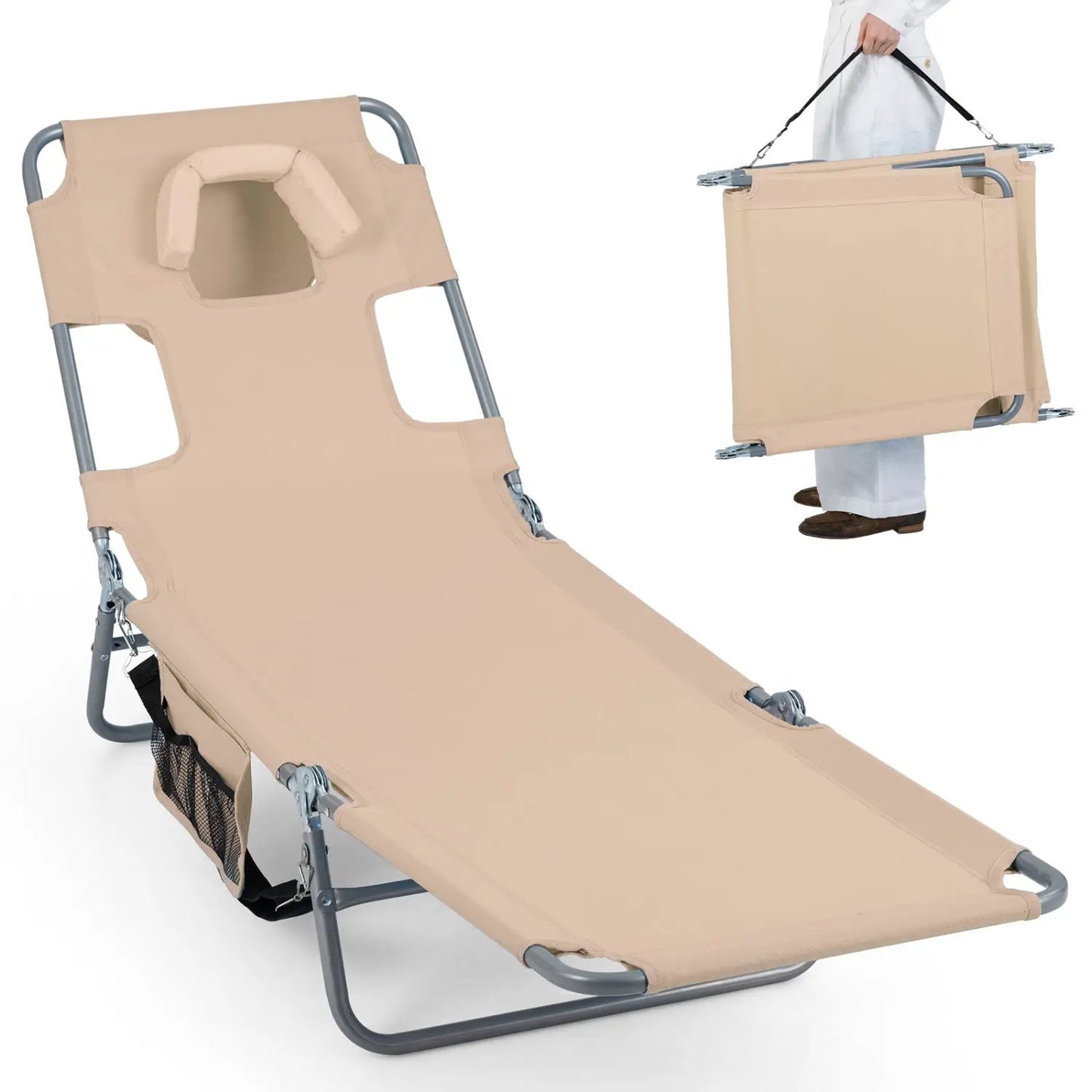 Folding Beach Lounge Chair with Adjustable Back