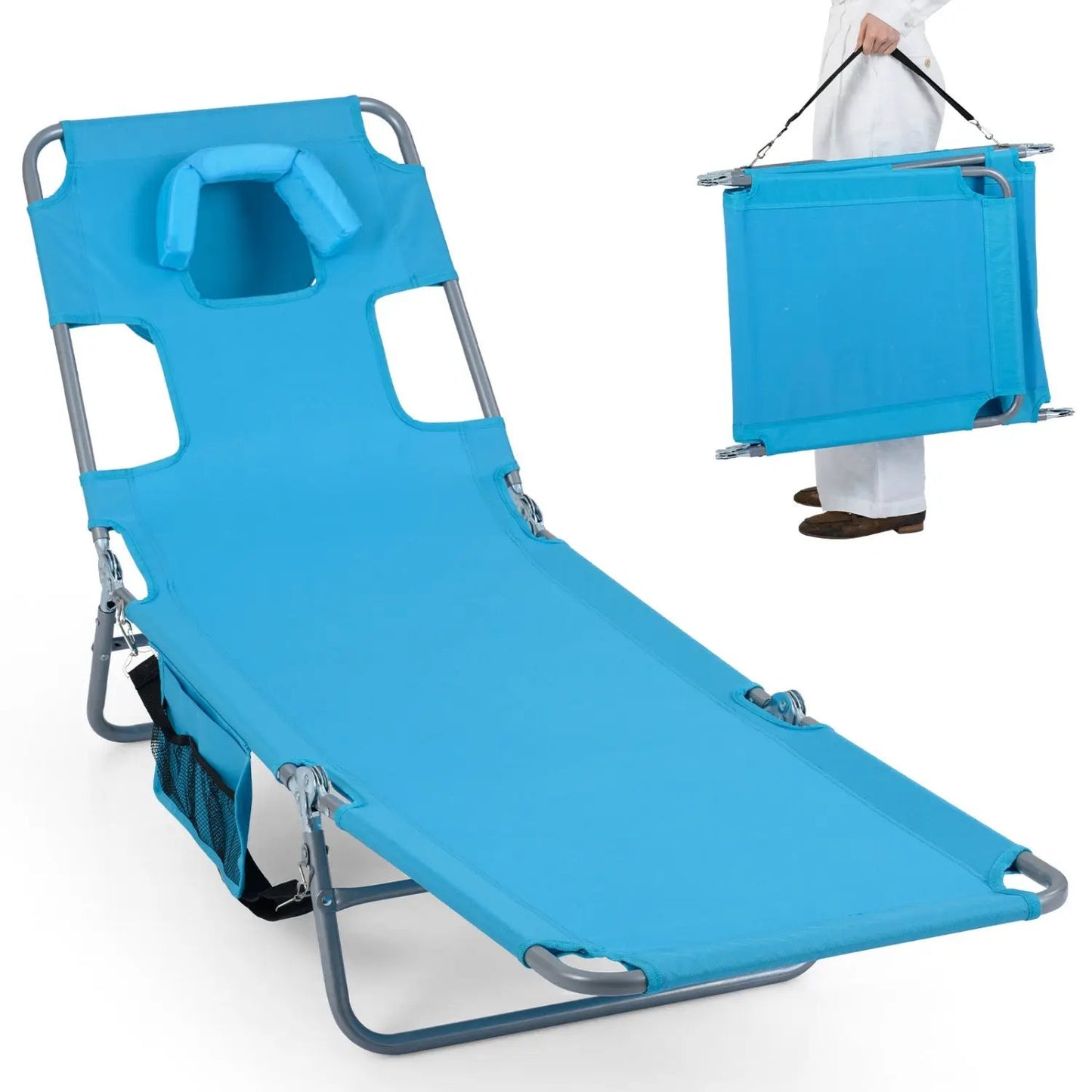 Folding Beach Lounge Chair with Adjustable Back