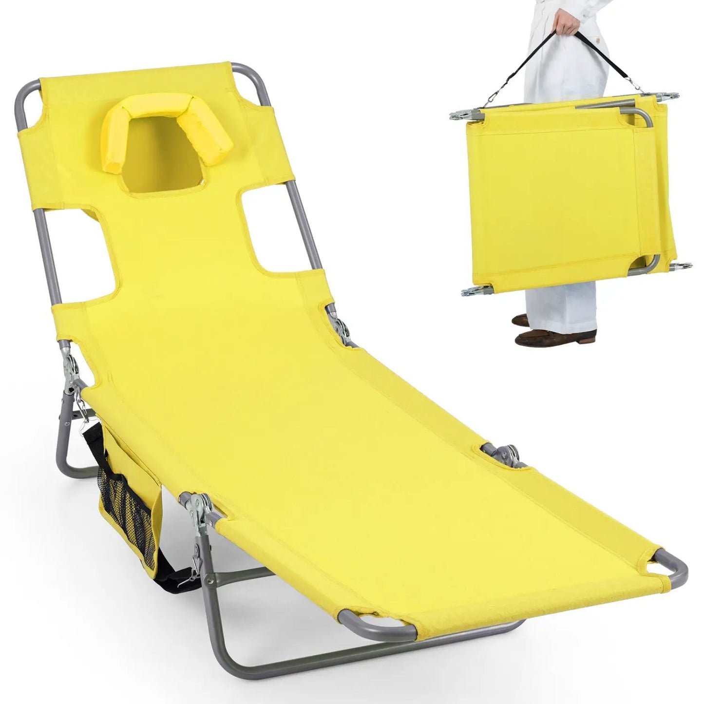Folding Beach Lounge Chair with Adjustable Back