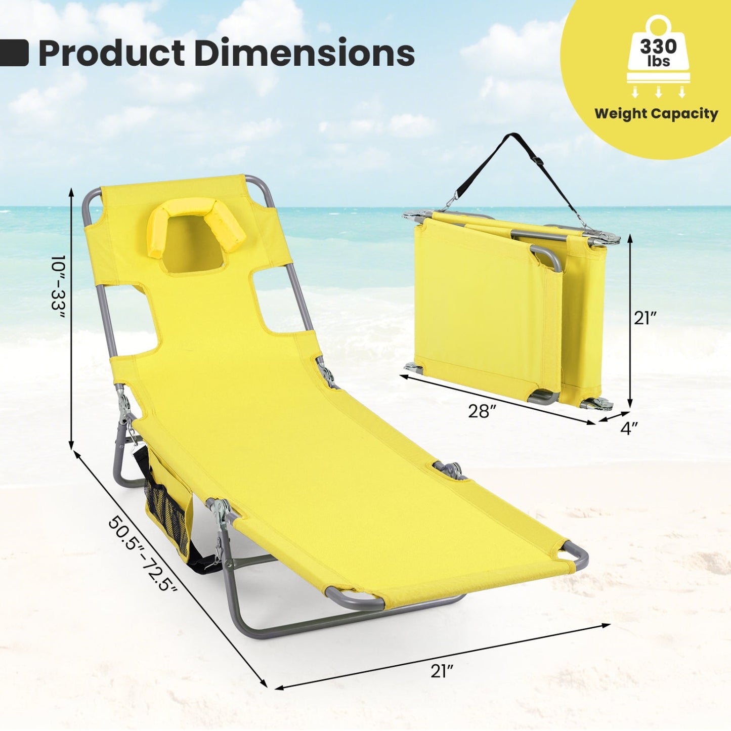 Folding Beach Lounge Chair with Adjustable Back