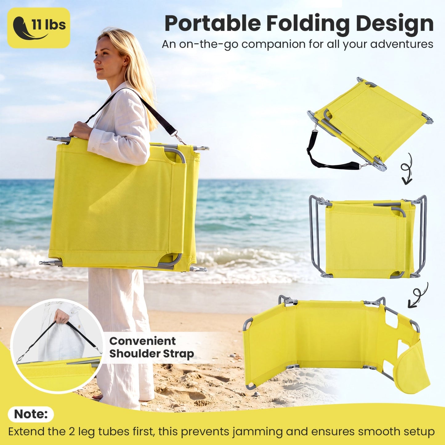 Folding Beach Lounge Chair with Adjustable Back