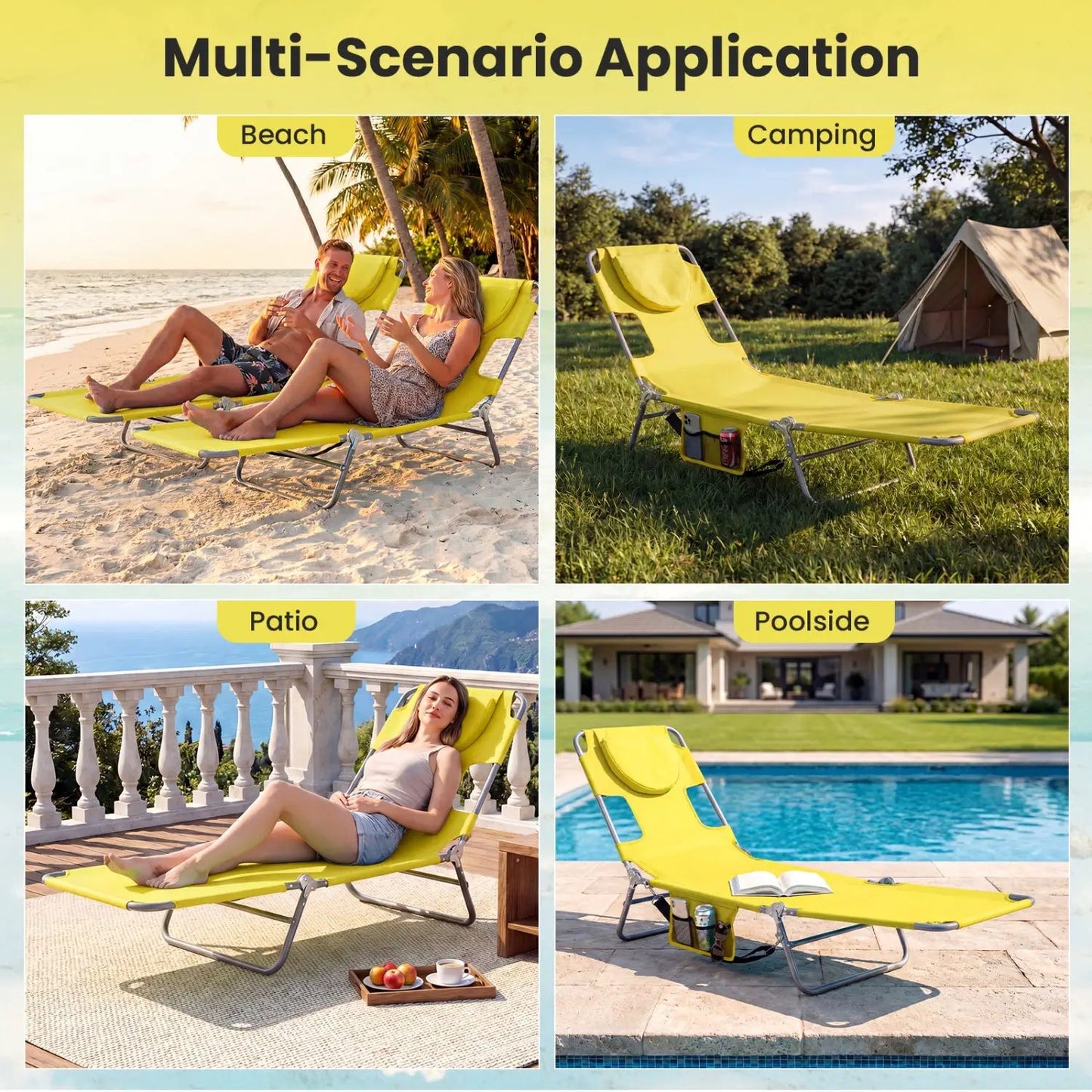 Folding Beach Lounge Chair with Adjustable Back