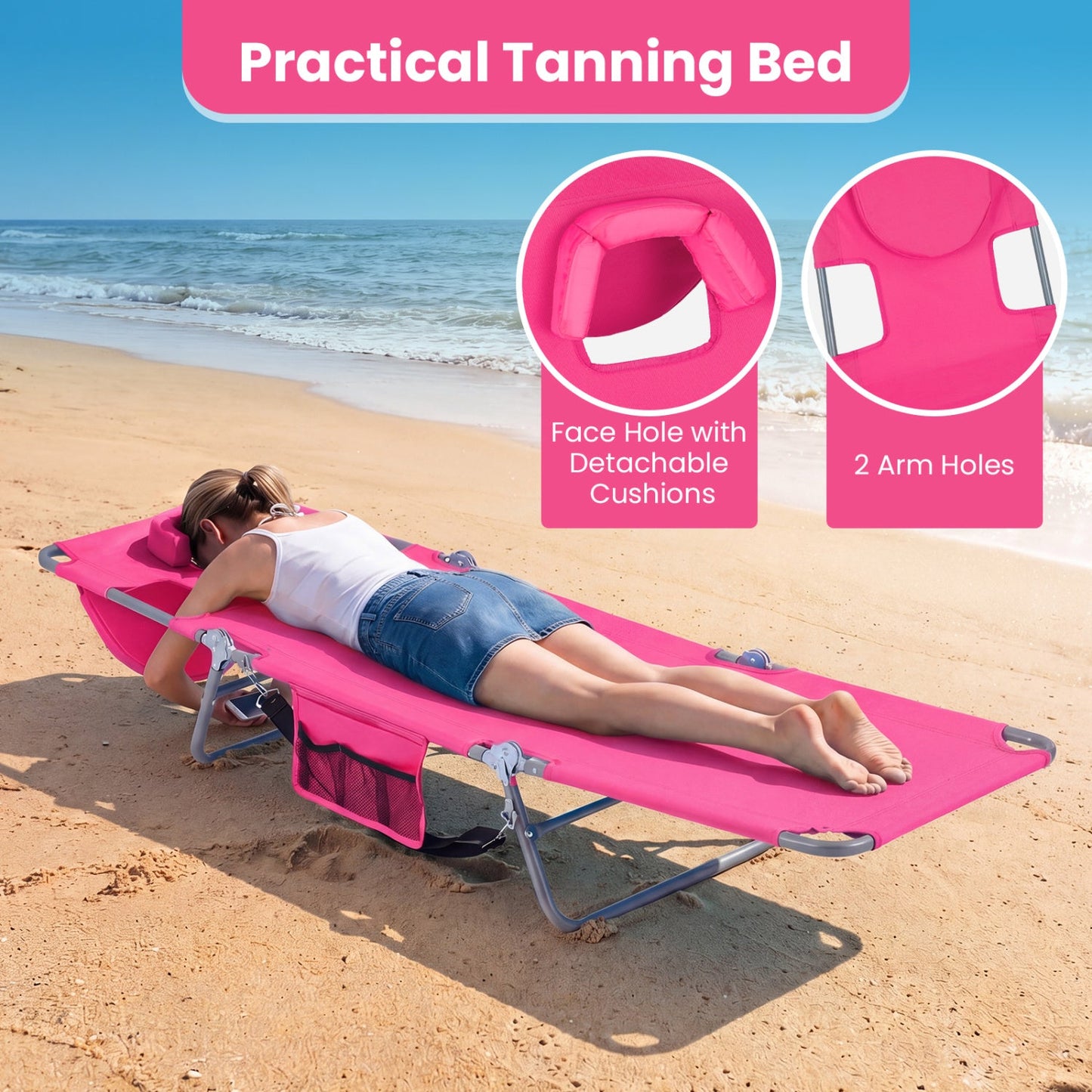 Folding Beach Lounge Chair with Adjustable Back