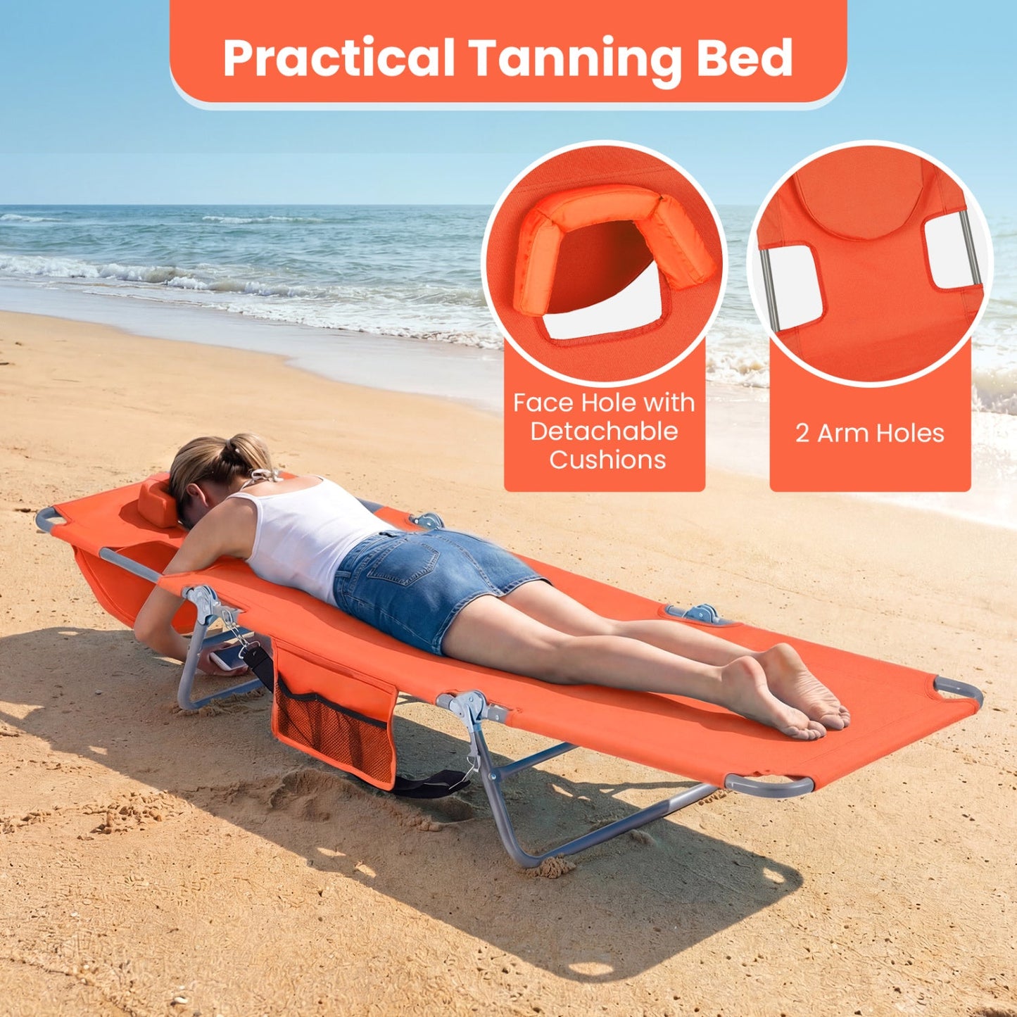 Folding Beach Lounge Chair with Adjustable Back