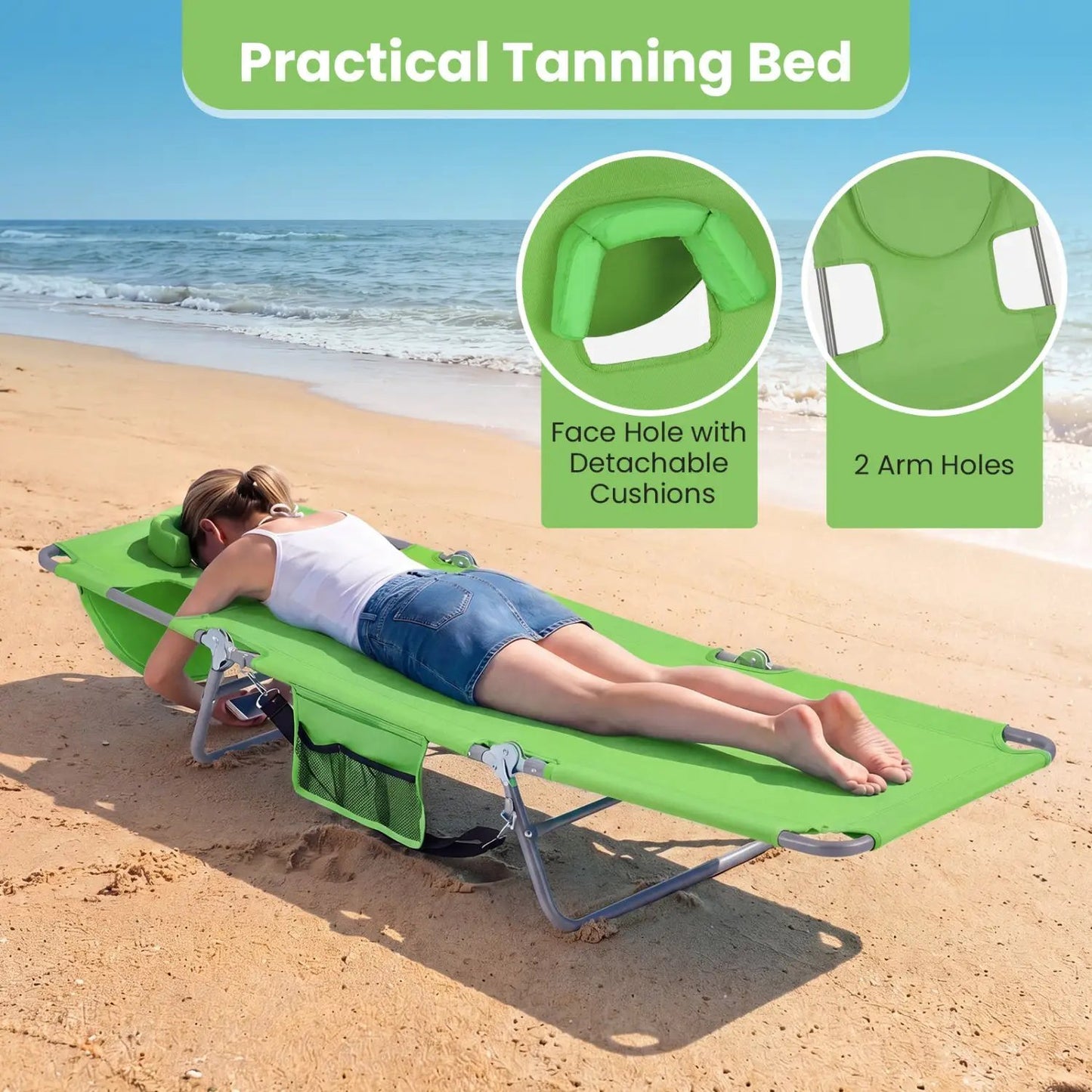 Folding Beach Lounge Chair with Adjustable Back