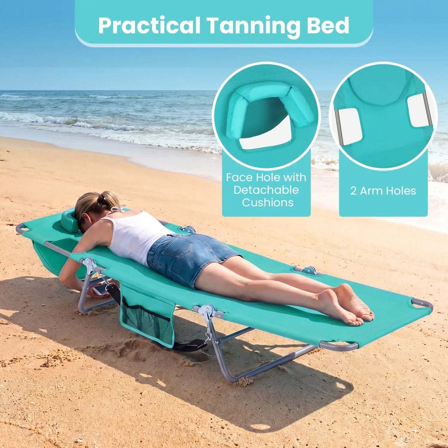 Folding Beach Lounge Chair with Adjustable Back