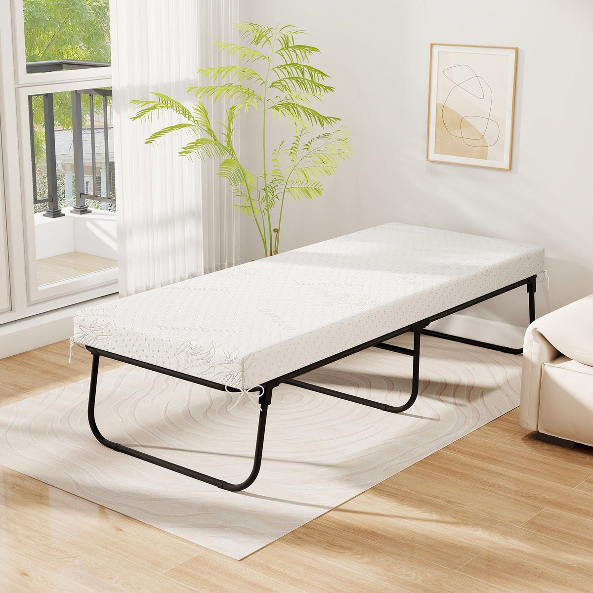 GemGear 75x31 folding cot bed with memory foam mattress black metal frame on Tampa Home & Garden Store