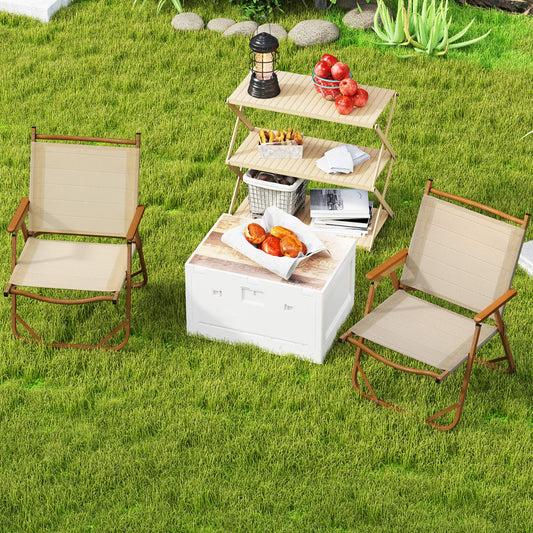 Folding Camp Chairs Set of 2 Lightweight Beach Chairs-Beige - Tampa Home & Garden Store