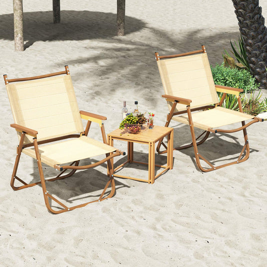 Folding Camp Chairs Set of 2 Lightweight Beach Chairs-Beige - Tampa Home & Garden Store