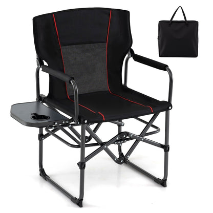 GemGear folding camping chair with side table, cup holder, carrying bag, black mesh back on Tampa Home & Garden Store
