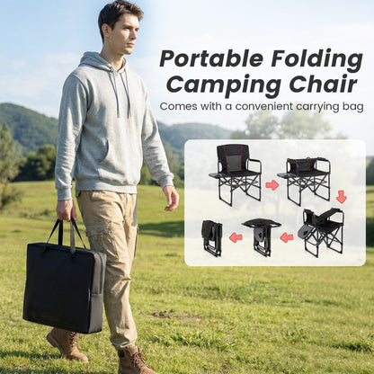 Folding camping chair with side table and cup holder by GemGear, carrying bag included; outdoor field on Tampa Home & Garden Store