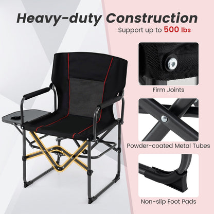 GemGear folding camping chair with side table and cup holder, black with red piping on Tampa Home & Garden Store