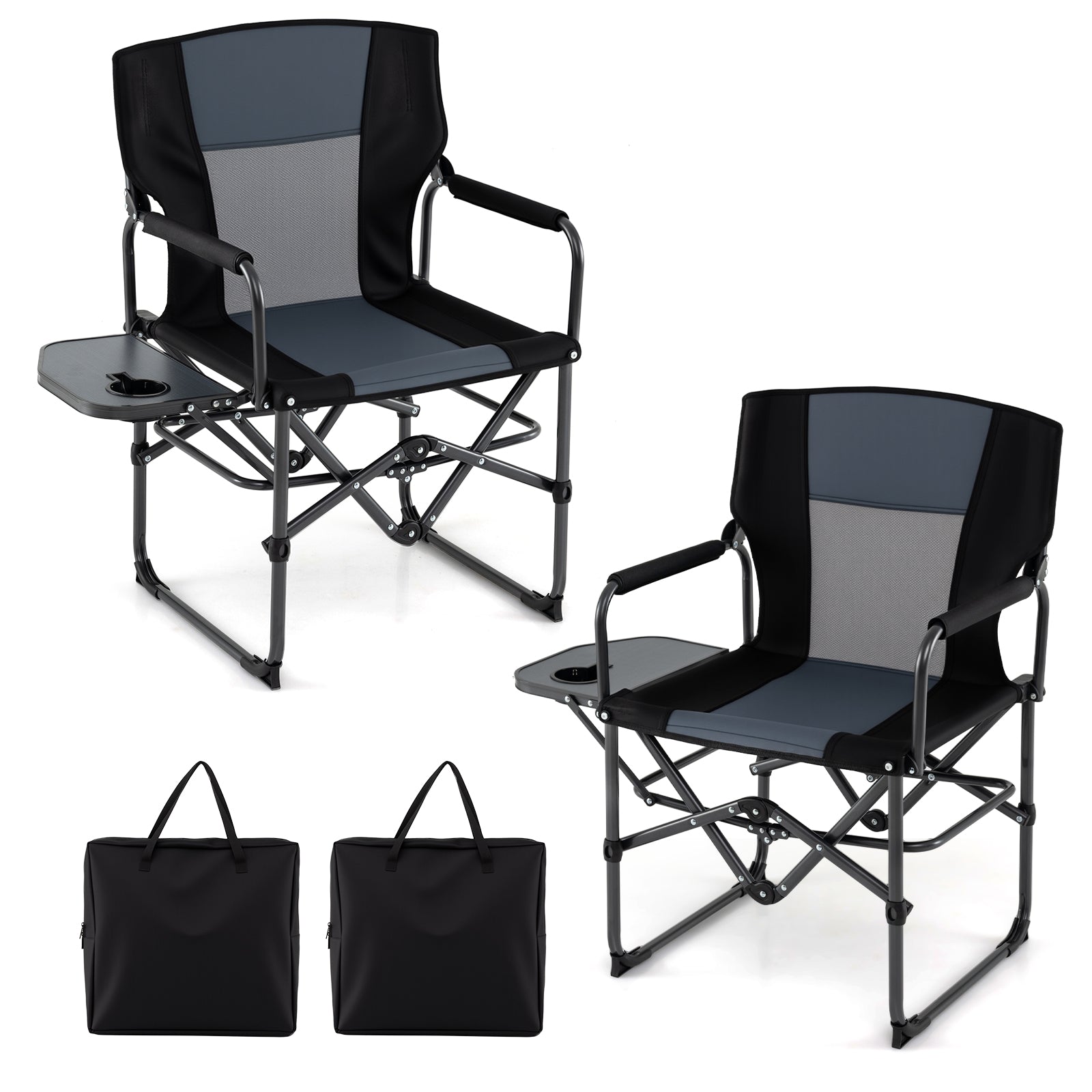 GemGear 2-pack folding camping chairs with side table and cup holder, carrying bags, gray on Tampa Home & Garden Store