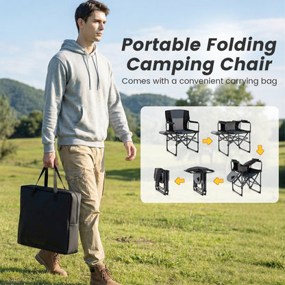 GemGear folding camping chair with side table and cup holder carrying bag two black chairs on Tampa Home & Garden Store