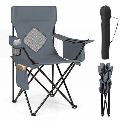 GemGear folding camping chair with gray fabric and mesh back, cup holder, carry bag on Tampa Home & Garden Store