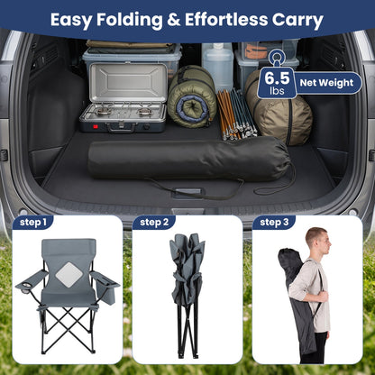 GemGear folding camping chair with mesh back and carrying bag in car trunk on Tampa Home & Garden Store