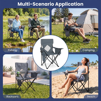 GemGear folding camping chair with mesh back in gray; includes carrying bag and cup holders on Tampa Home & Garden Store