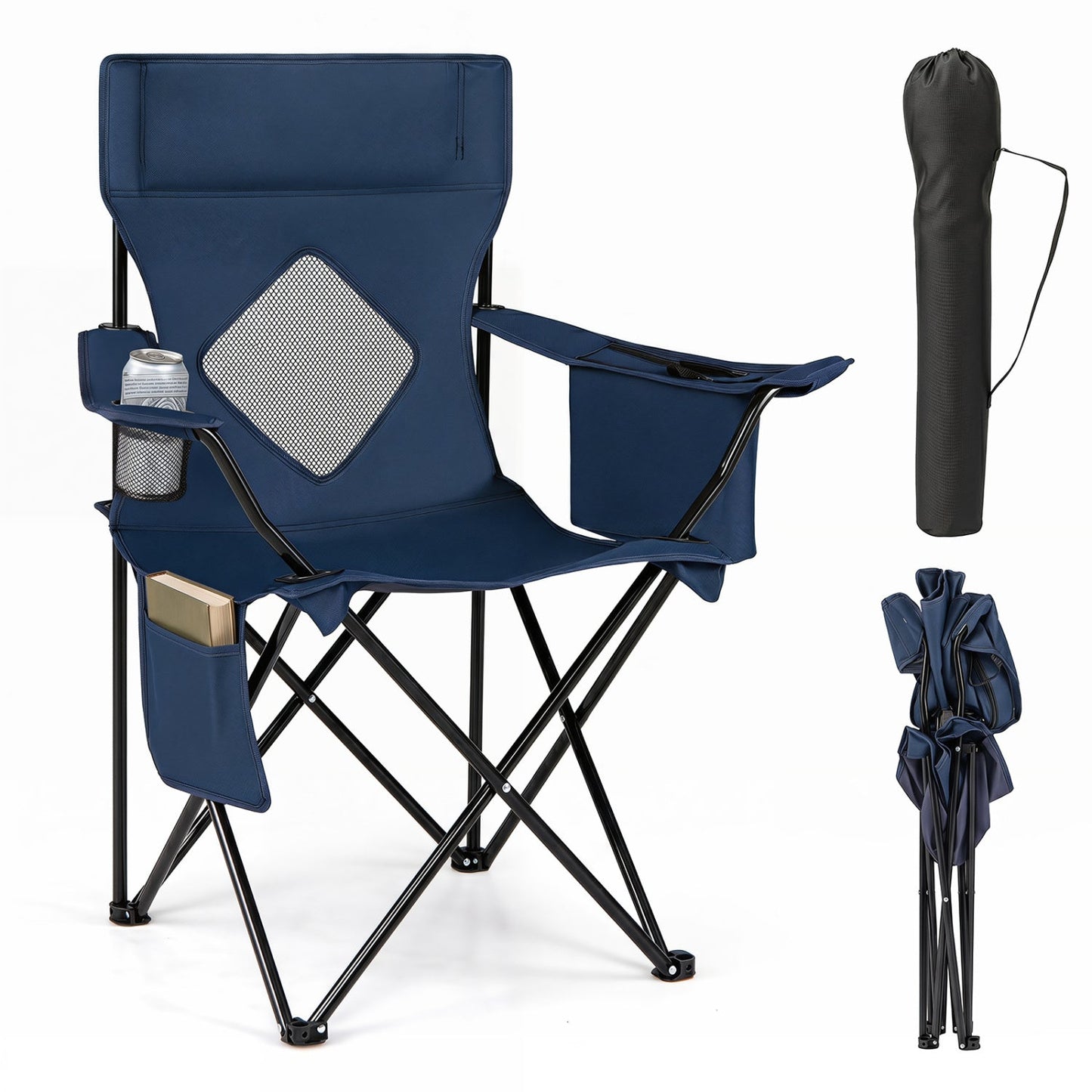 GemGear folding camping chair with mesh back in blue, includes cup holder and carrying bag on Tampa Home & Garden Store