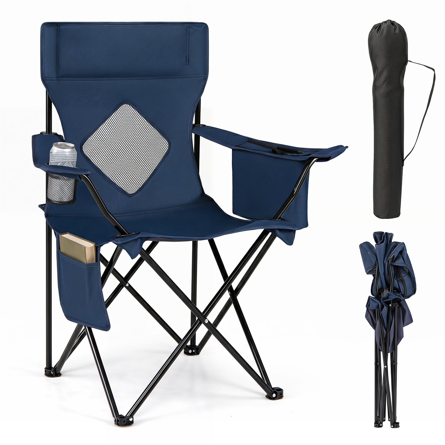 GemGear folding camping chair with mesh back in blue, includes cup holder and carrying bag on Tampa Home & Garden Store
