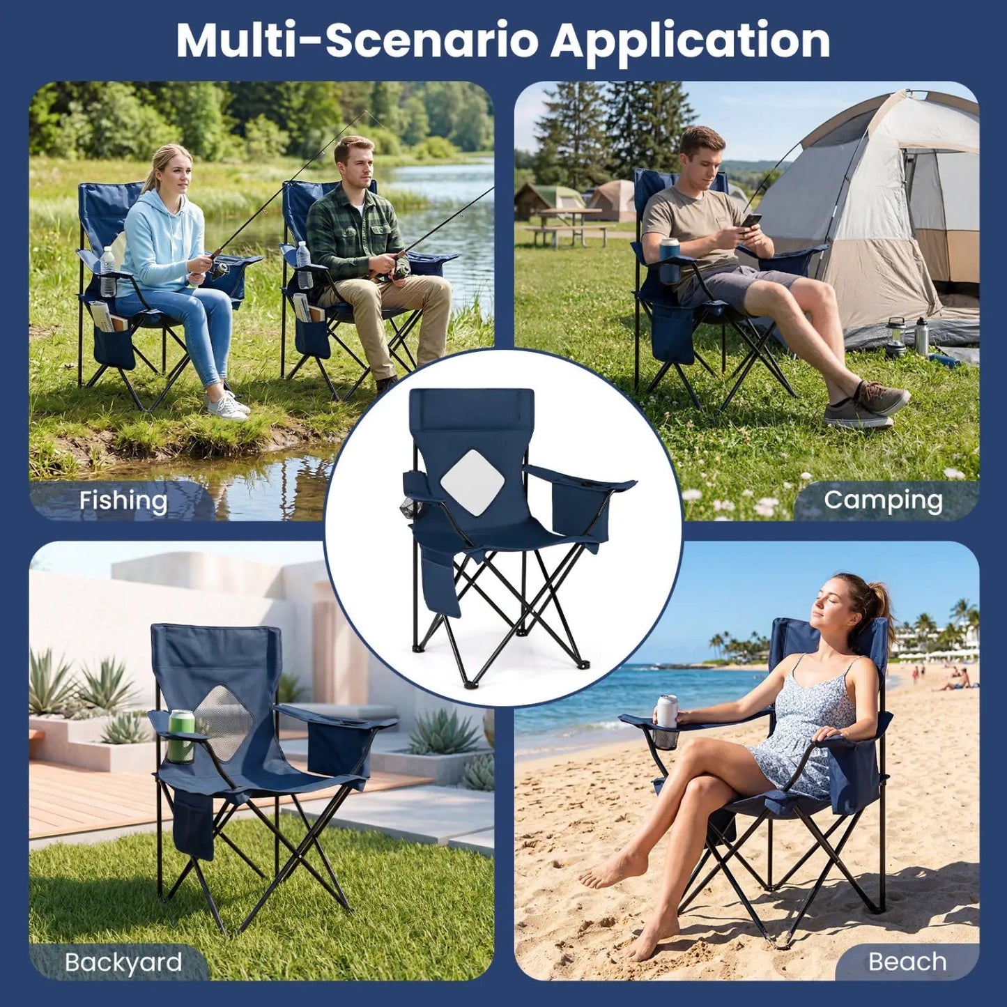 Folding Camping Chair With Mesh Back Carrying Bag