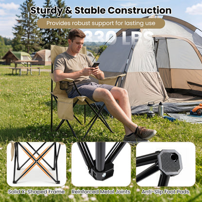 Folding camping chair with mesh back in tan, carrying bag and cup holder on Tampa Home & Garden Store
