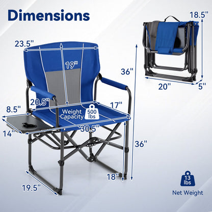 DirectDeals folding camping chair with side table and cup holder in blue on Tampa Home & Garden Store