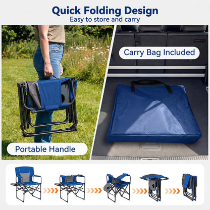 DirectDeals blue folding camping chair with side table and cup holder carry bag included on Tampa Home & Garden Store